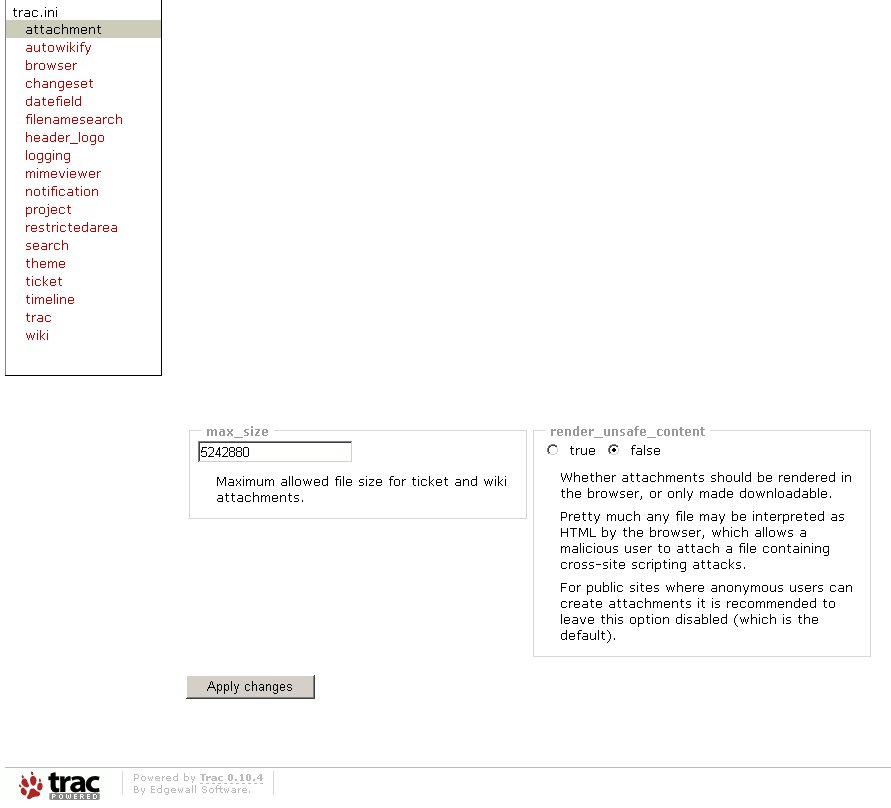 A screenshot showing the behaviour of Internet Explorer using WebAdmin