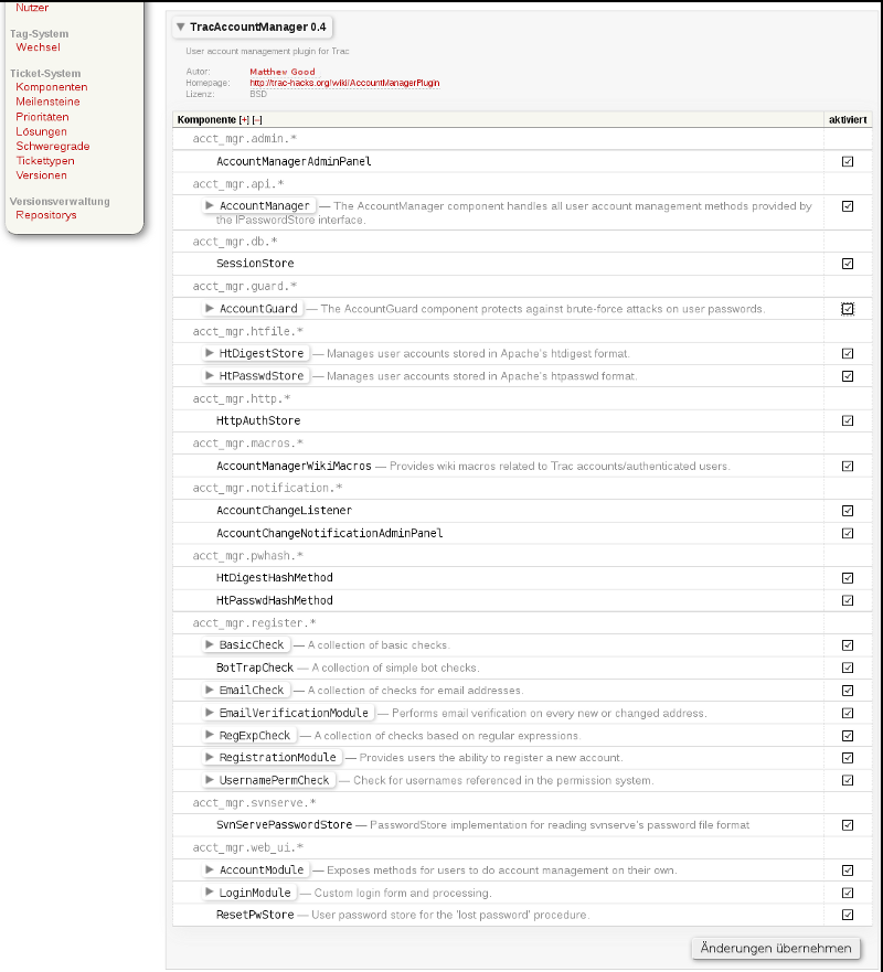 screenshot of components admin page - v0.4