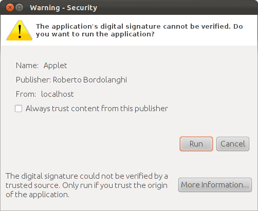 Screenshot showing Java security question