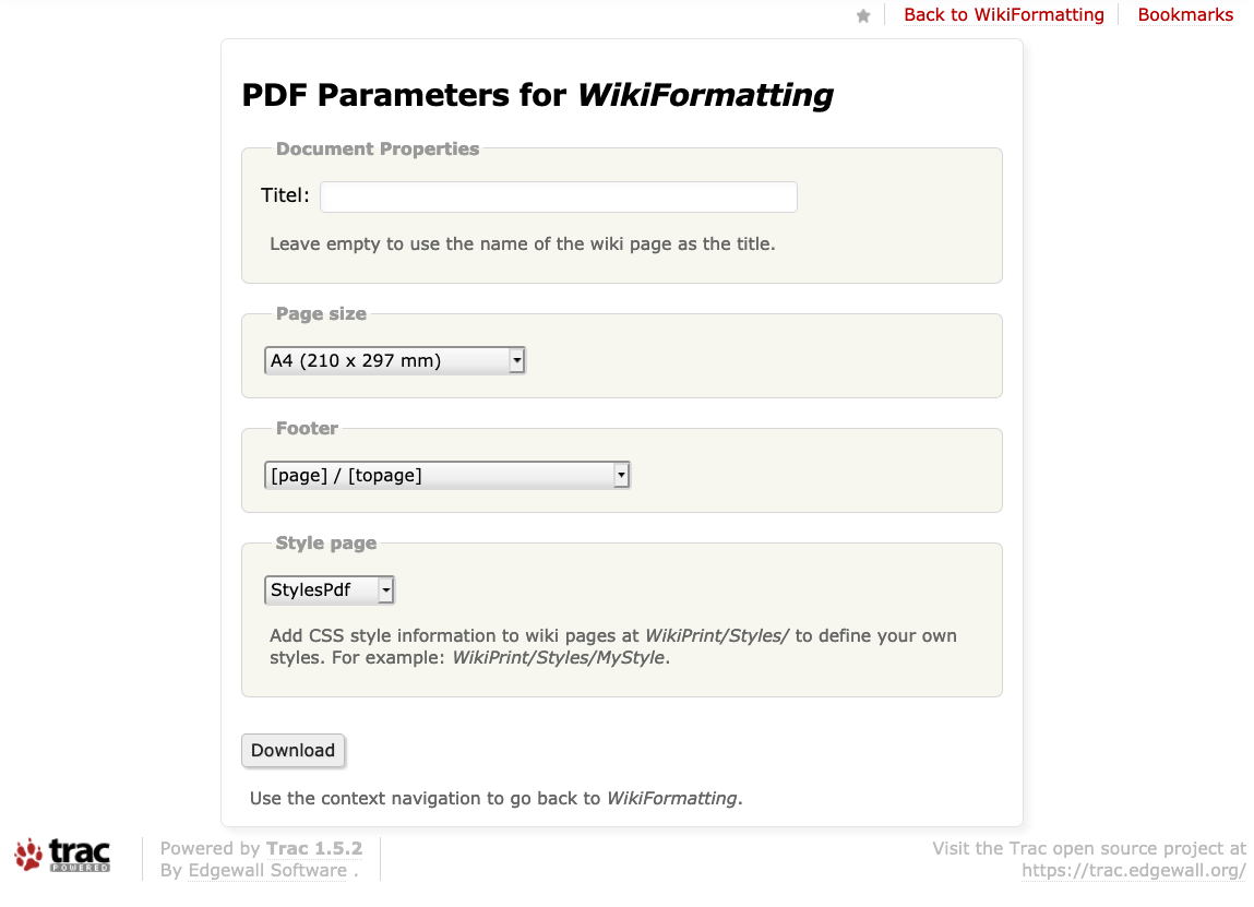 Screenshot of PDF page settings.
